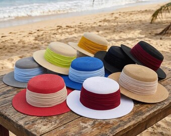 French raffia straw woven hat with large dimensional flower, wide brim sun hat for beach vacation photography gift