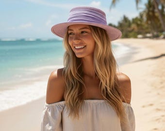 Lavender Purple Straw Hat French Elegant Wide Brim Sun Hat Chic Summer Beach Hat Lightweight Breathable Vacation Style Women Hat