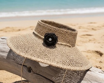 Rose Cutout Straw Hat Elegant Woven Sun Hat Breathable Wide Brim Summer Hat Floral Detail Chic Beach Hat Mothers Day Gift Idea