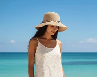 Shell Decor Straw Hat Vacation Style Beach Sun Hat Woven Wide Brim Hat Lightweight Breathable Summer Hat Chic Resort Mothers Day Gift