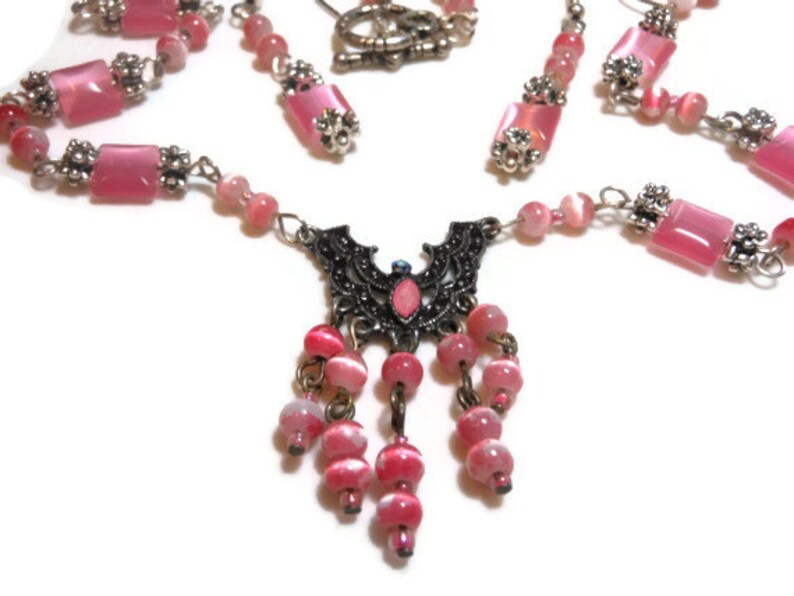 Pink Fiber Optic Glass Necklace and Earrings Made With Etsy