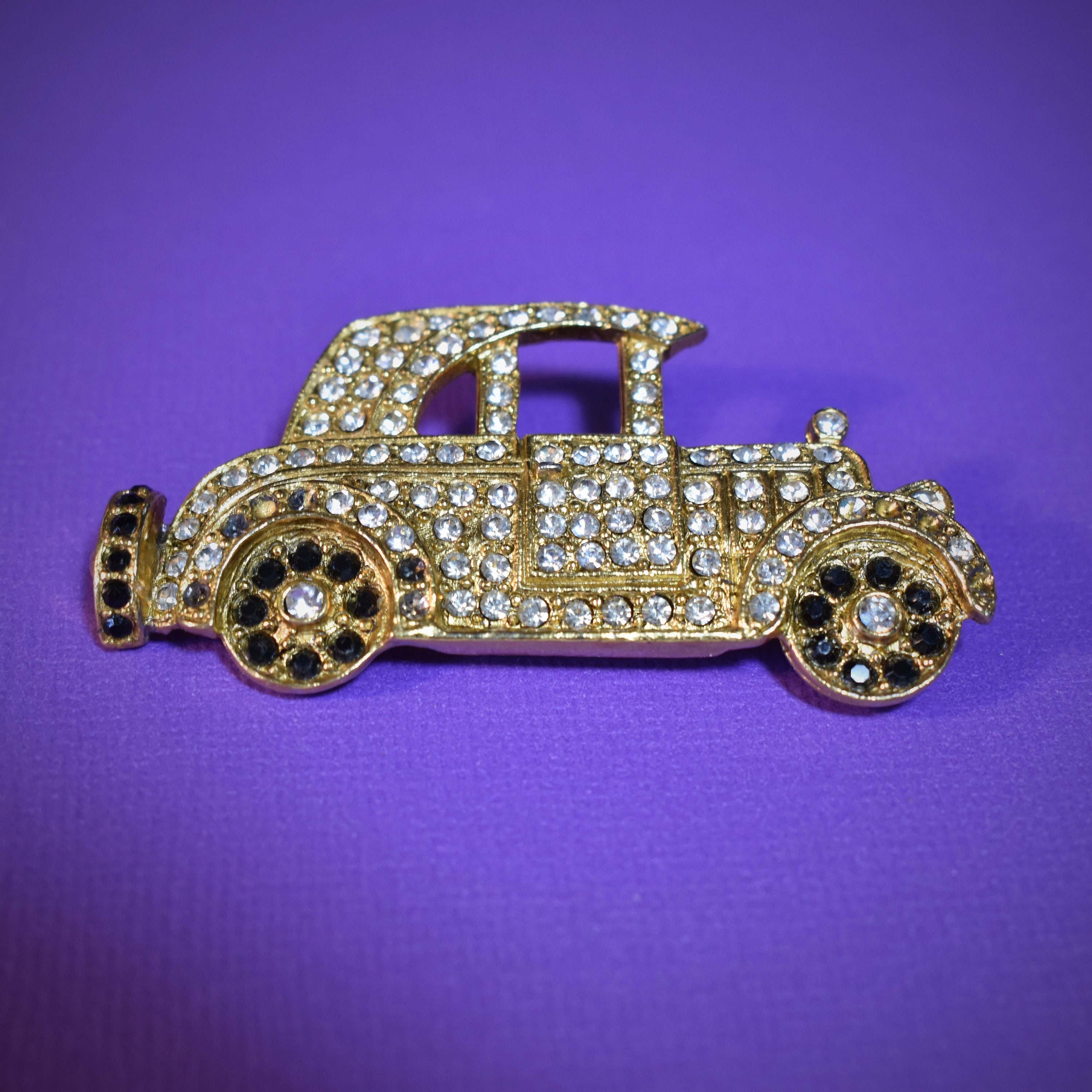 Ford Model T vehicle. 1960/'s pave rhinestone car brooch touring car automobile clear and black rhinestones