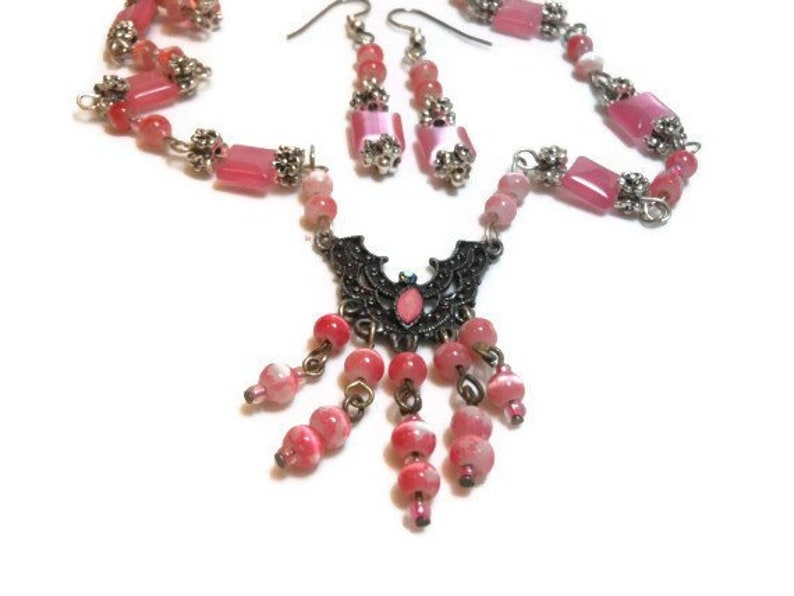 Pink Fiber Optic Glass Necklace and Earrings Made With Etsy