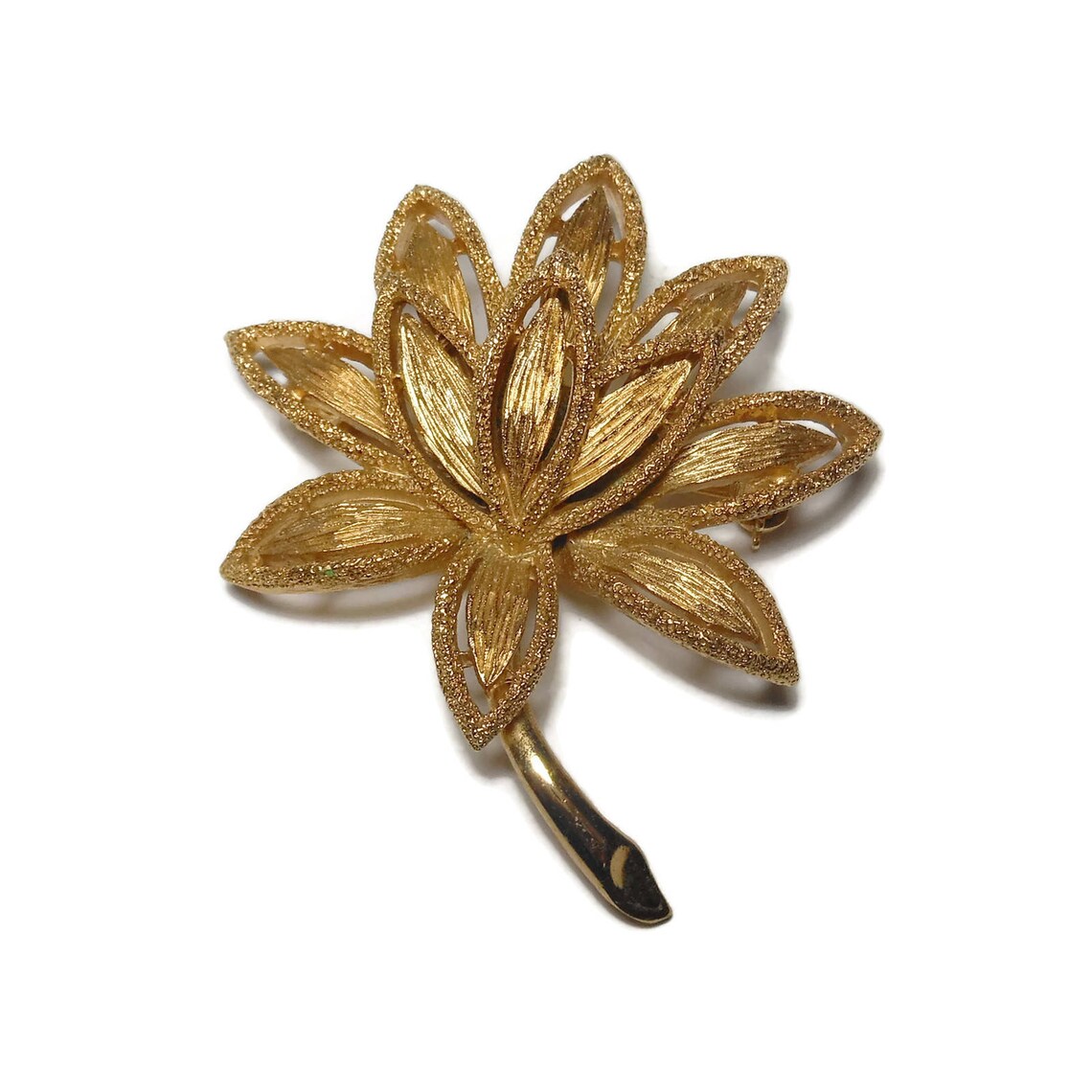 Avon floral brooch layered flower pin brushed gold brooch Etsy