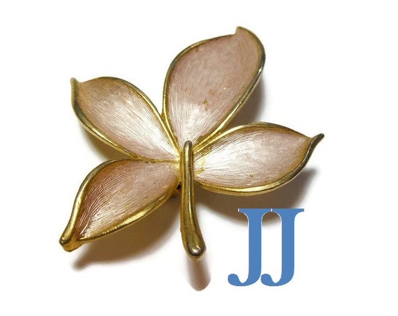 JJ leaf brooch, Jonette Company, gold leaf pin, brushed silver enamel, signed figural pin