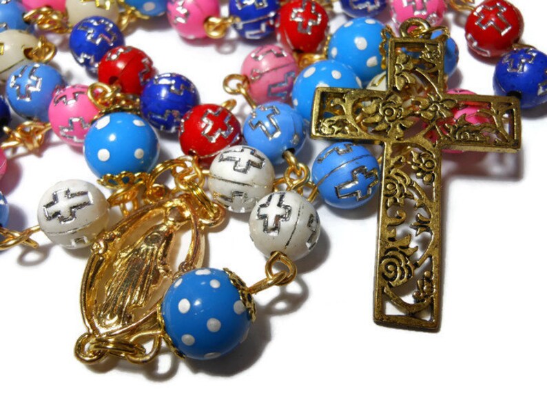Cross beads rosary acrylic cross beads upcycled hand painted Etsy