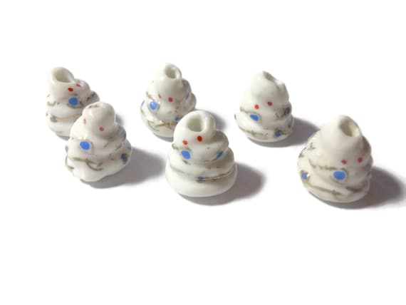 Porcelain white snake beads, 6 piece ceramic lot, Kawaii small animal, Chinese Legend of the White Snake,  "White Lady" or "White Maiden"