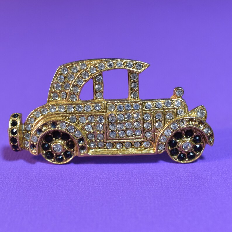 Ford Model T vehicle. 1960/'s pave rhinestone car brooch touring car automobile clear and black rhinestones