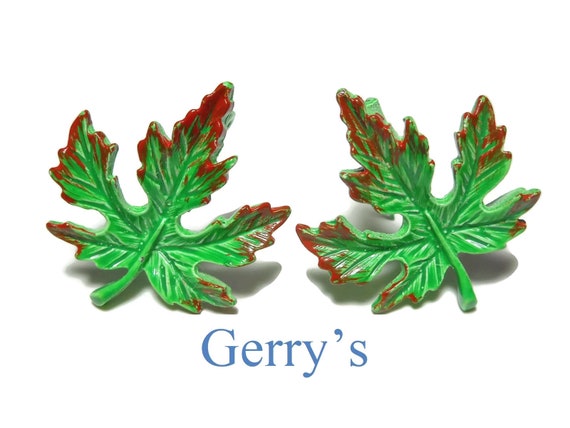 Gerry's autumn leaves scatter pins, bright green leaf, enamel maple pin, burnt orange tips, tie tacks pins