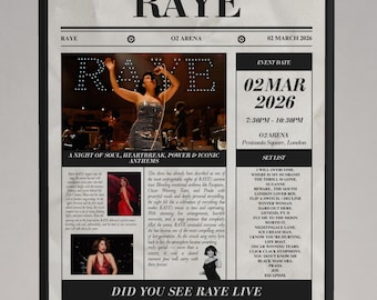 RAYE - Personalised Newspaper Style Concert Poster