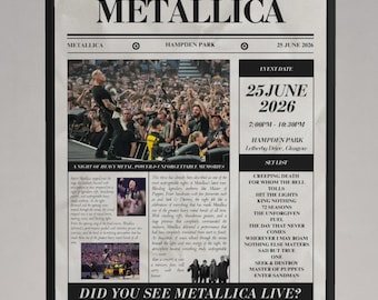 Metallica - Personalised Newspaper Style Concert Poster
