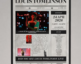 Spersonalizowany plakat gazetowy Louisa Tomlinsona „I Was There” – spersonalizowany wydruk listy utworów
