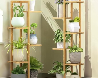 Bamboo Plant Stand Indoor Outdoor Multi Tier Plant Shelf Vertical Plant Rack Corner Flower Stand Home Decor