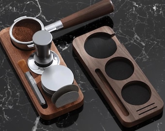 Estación de prensado de café de nogal Soporte para portafiltro Base de prensado de espresso 51 mm 54 mm 58 mm Herramienta de barista Configuración de café