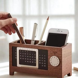 Organizador de escritorio de madera, caja de almacenamiento multifuncional, soporte para mando a distancia, portalápices, organizador de escritorio, decoración minimalista para la oficina.