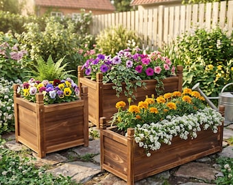 Wood Raised Garden Bed Wooden Planter Box Herb Vegetable Planter Outdoor Indoor Flower Bed Patio Garden Decor
