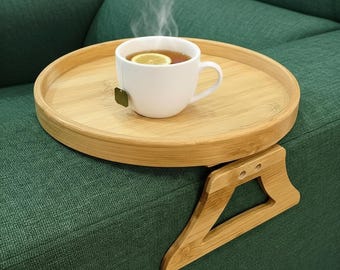 Bandeja de madera para reposabrazos de sofá, bandeja para sofá con clip, mesa auxiliar de madera para sofá, soporte para aperitivos, soporte para mando a distancia, decoración de sala de estar