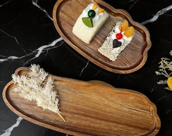 Drewniana taca do serwowania herbaty, japońska taca na kawę, talerz deserowy, taca na przekąski, taca do serwowania chleba, rustykalna drewniana zastawa stołowa