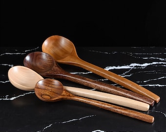 Longue cuillère en bois style coréen cuillère à café pour mélanger le thé cuillère à dessert cuillère à soupe en bois naturel ustensile de cuisine minimaliste
