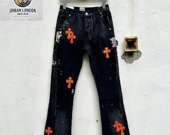 Brandneue Orange Cross Patch Jeans