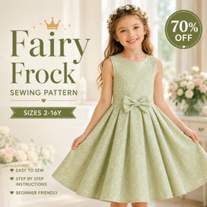 Fairy Frock Sewing Pattern PDF | Girls Dress Sewing Pattern | Toddler & Kids Dress Pattern | Printable PDF | Sizes 2–16Y | Instant Download