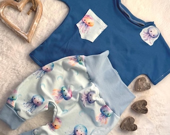 Kinder Set Quallen Gr. 74/80 | T-Shirt & Pumphose | Unisex | Handmade | Sommer Outfit
