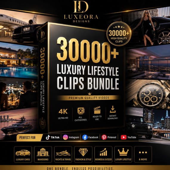 30000+ Luxury Lifestyle Clips Bundle | 4K Luxury Reels Pack | Viral Instagram TikTok Content