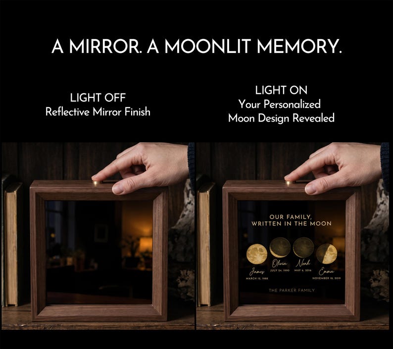 Custom Moon Phase Night Light, Custom Birth Moon Mirror Lamp, Couple ...