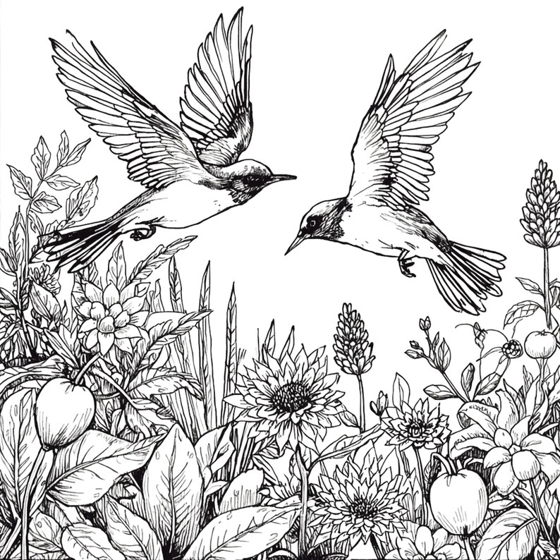 Printable Birds Coloring Book, Relaxing Nature Pages (digital Download ...