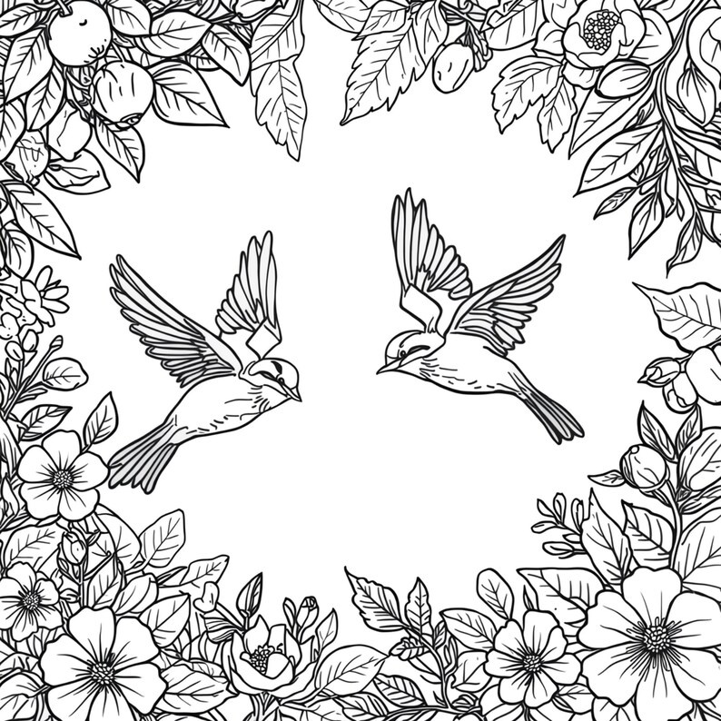 Printable Birds Coloring Book, Relaxing Nature Pages (digital Download ...