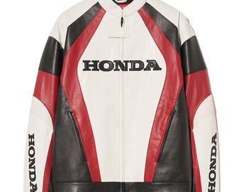 Jaqueta de couro genuíno para motociclistas, inspirada nos modelos da Honda Racing, para homens e mulheres.