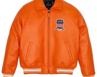 Chaqueta bomber de cuero naranja Avirex USA, abrigo de cuero Cowsoft, icono de vuelo americano