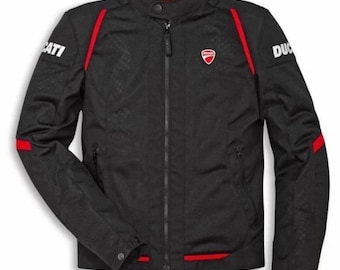 Ducati Black & Red Textile Motorcycle Jacket, Touring Riding Moto Gear, CE Armor Protection