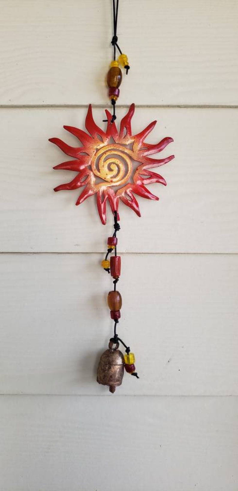 Brass Sun Swirl Hanging with Glass Beads and Noah Bell