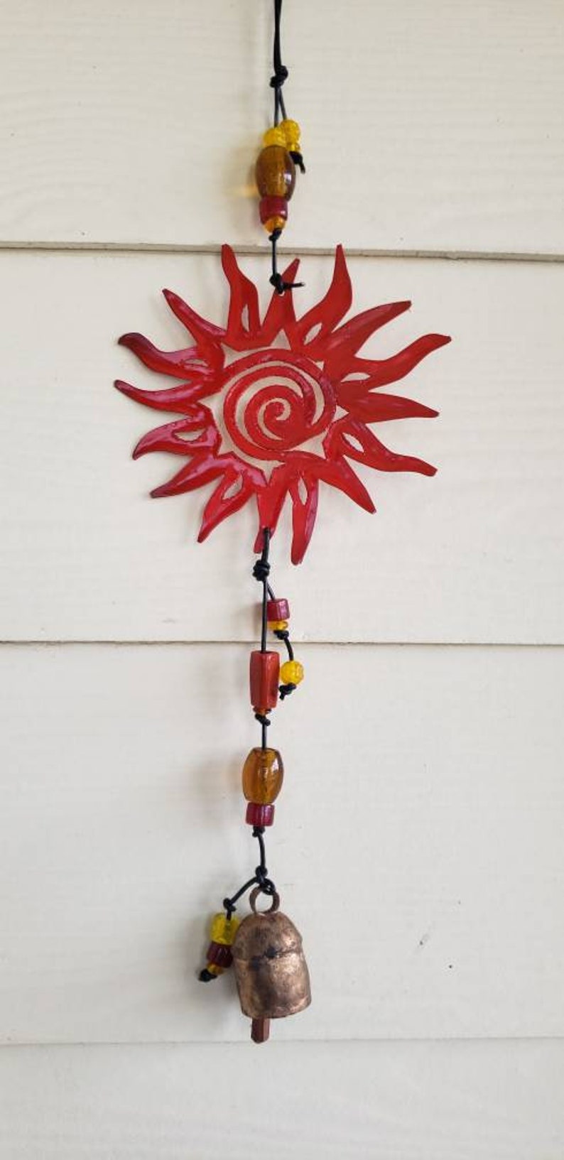 Brass Sun Swirl Hanging with Glass Beads and Noah Bell