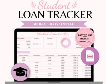 Student Loan Tracker Spreadsheet | Google Sheets Template | Debt Payoff Tracker | Loan Payment Tracker | Aesthetic Budget Planner