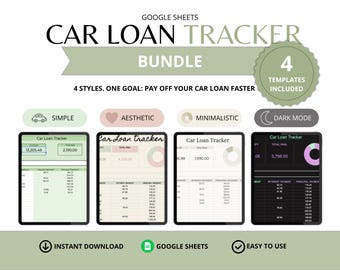 Car Loan Tracker Bundle | 4 Google Sheets Templates | Aesthetic, Minimal, Simple & Dark Mode | Loan Payoff Spreadsheet