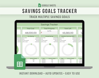 Savings Goals Tracker Spreadsheet – Google Sheets Dashboard for Multiple Goals