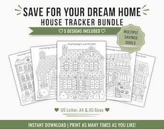 House Savings Tracker Bundle Printable Down Payment Challenge Dream Home Fund PDF Filled & Blank Versions Coloring Pages Digital Download