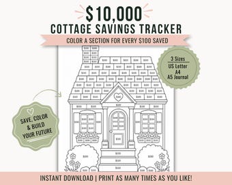 Cottage Savings Tracker Printable, 10000 Dollars Home Fund Coloring Page (PDF Download)