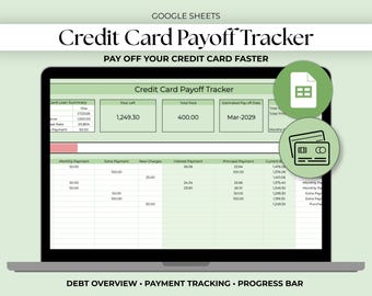 Credit Card Payoff Tracker Spreadsheet, Google Sheets Debt Tracker, Credit Card Debt Planner, Debt Payoff Calculator