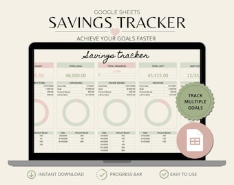 Aesthetic Savings Tracker Spreadsheet | Google Sheets Savings Dashboard | Savings Goal Tracker | Budget Spreadsheet | Financial Planner