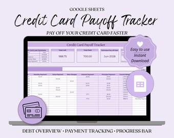 Lavender Credit Card Payoff Tracker | Google Sheets Debt Planner | Payoff Calculator (Digital Download)