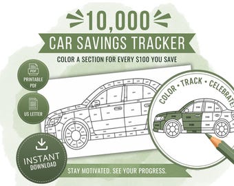Car Savings Tracker Printable PDF | 10,000 Dollars Fund Coloring Page (Digital Download)