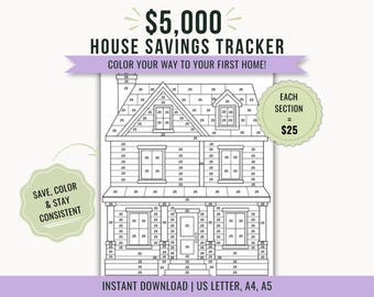 House Savings Challenge Tracker | 5000 Dollar First Home Funding (Digital Download)