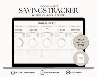 Minimalistic Savings Goal Tracker Spreadsheet | Google Sheets Savings Planner | Financial Dashboard Template | Money Saving Tracker