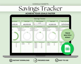 Savings Tracker Spreadsheet | Google Sheets Savings Dashboard | Multiple Savings Goals Tracker | Savings Goal Planner | Budget Spreadsheet