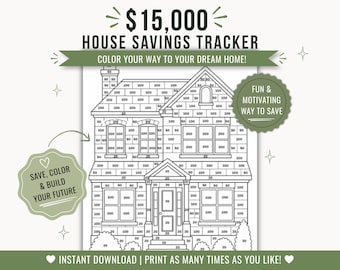 House Savings Tracker Printable | 15,000 Dollars Challenge Coloring Chart (PDF)