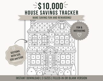 10,000 Dollars House Savings Tracker Printable | Home Fund Coloring Challenge (PDF)
