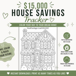 House Savings Tracker Printable | 15,000 Dollars Challenge Coloring Chart (PDF)